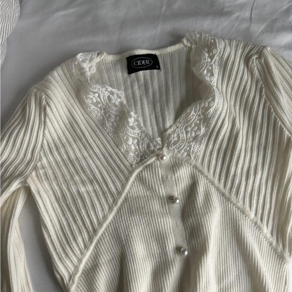 Cider Cream Cardigan with Lace Detail